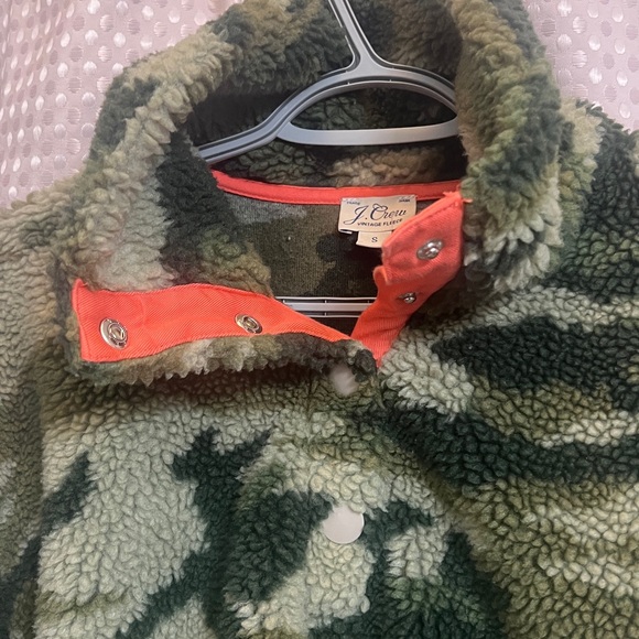 J CREW Sherpa Camo Jacket Sz S Vintage Fleece Snap Collar Pullover Cabincore - Picture 8 of 9